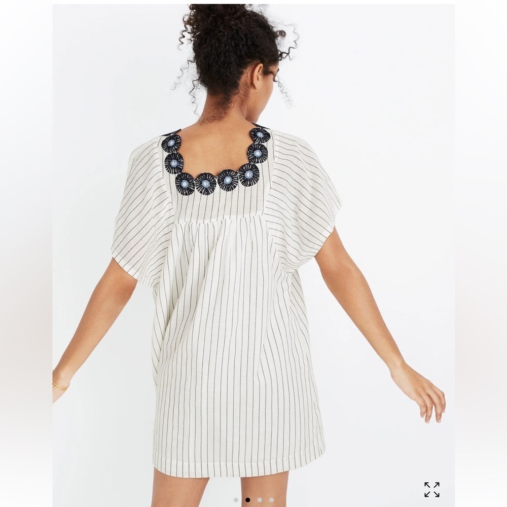 Madewell Striped Dress with Black Floral Neckline Dress Sz M - Picture 3 of 9